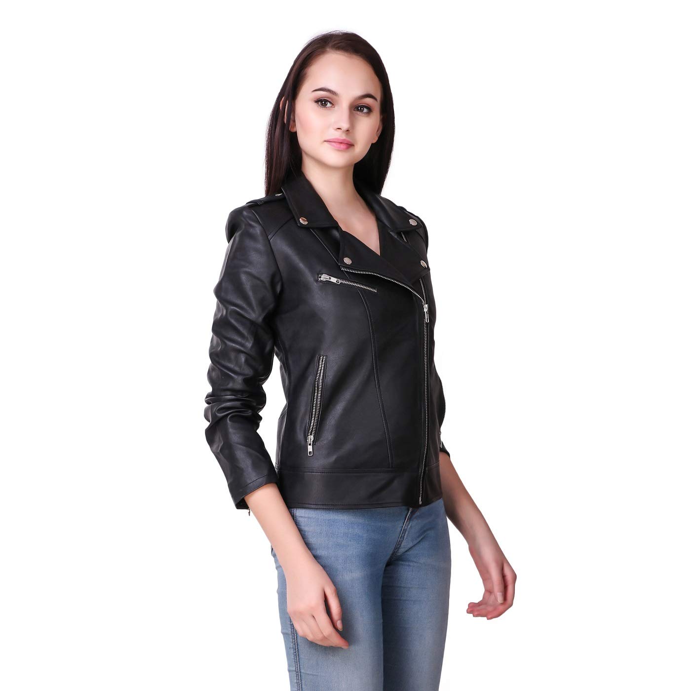 leather retail biker faux leather jacket for woman