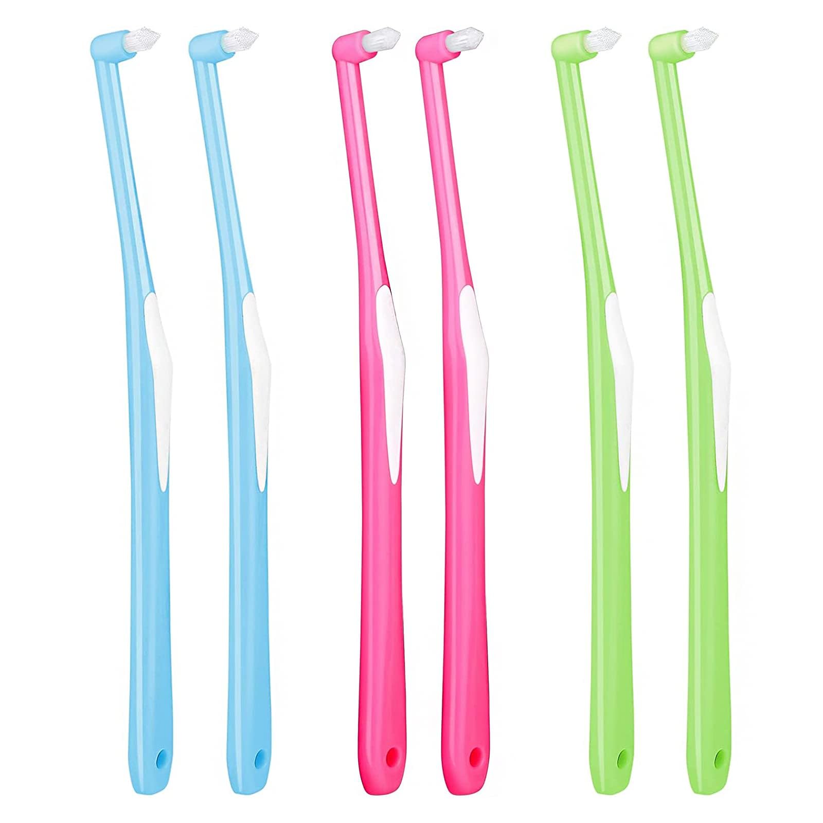 6 Pcs Denture Brush, Single Tufted Toothbrush End-tuft Tapered Toothbrush for Orthodontic Braces Interspace Brushes Soft Trim Toothbrush for Dental Cleaning.