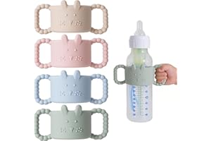 Andy Bear 4 Pack Silicone Baby Bottle Handles Compatible with Dr. Brown’s 8 oz/250 ml Narrow Bottles, Removable Easy Grip Handles for Bottle to Sippy Cup Transition, BPA Free Playful Bunny