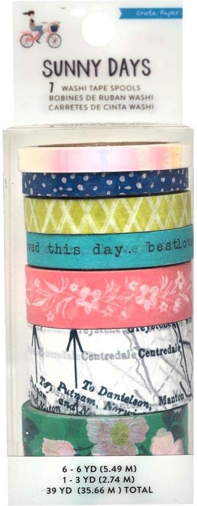 Crate Paper SUNNY DAYS WASHI 7 ROLL/PKG, Printed & Iridescent Finish