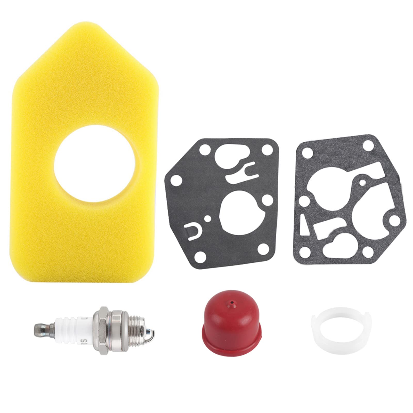 Air Filter Carburetor Diaphragm Gasket Primer Bulb Spark Plug Complete Kit for Briggs & Stratton Many Small Engines