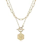 IEFWELL Layered Gold Necklaces for Women - 14K Gold Plated Silver Rose Gold Paperclip Chain Necklace Initial Necklaces for Women Toggle Clasp Layered Necklace Jewelry