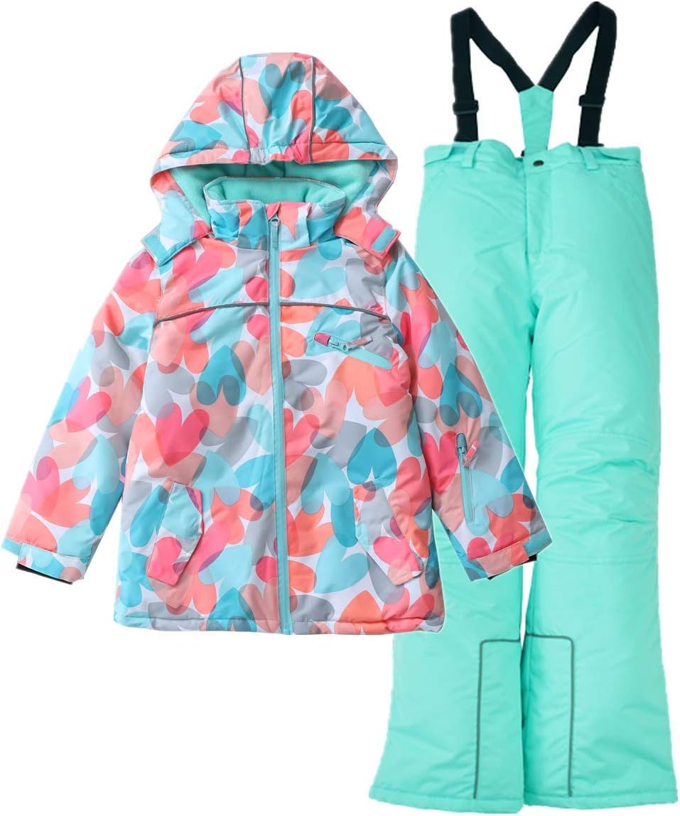 Hiheart Girls Warm Snowsuit Hooded Ski Jacket + Pants 2 Pcs Set