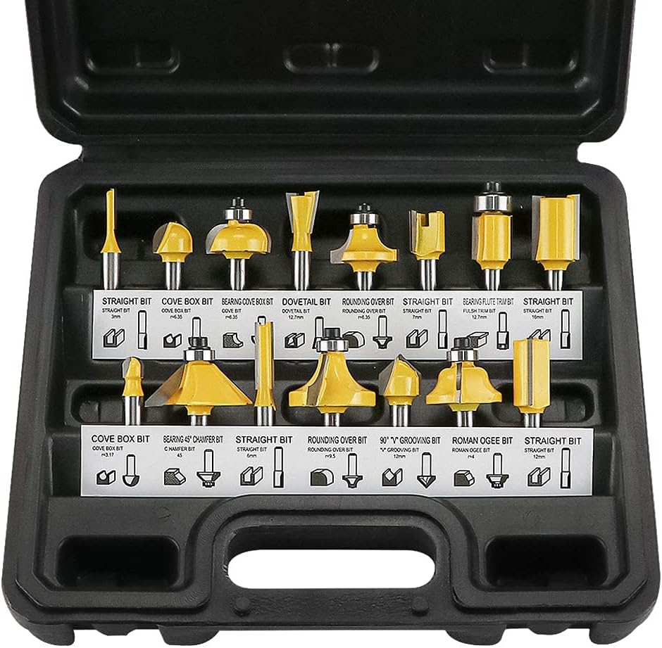 Anesty Router Bit Set 15Pcs 6.35mm 1/4in Shank Carbide Woodworking Bits