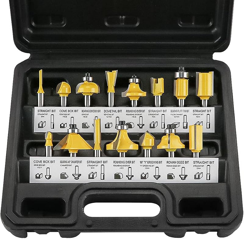 Anesty Router Bit Set 15Pcs 6.35mm 1/4in Shank Carbide Woodworking Bits