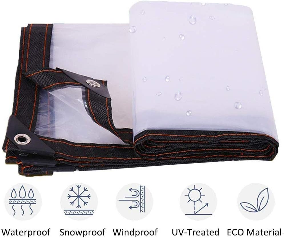 XNDCYX Clear Tarps, 5 Mil Thick PVC Tarps Heavy Duty Waterproof UV Resistant Outdoor Tarp for Furniture Tear Proof Transparent Clear Tarpaulin with Grommets Balcony Rainproof Cloth