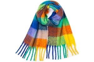 Yatemiole Women's Cashmere Big Coloured Checked Scarf Winter Warm Wrap Scarf