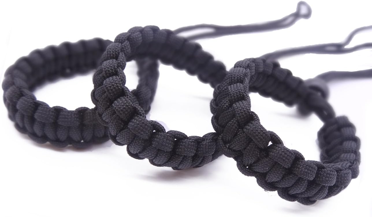 Camera Wrist Strap Adjustable Braided 550 Paracord Bracelet Hand Grip Strap for Cameras (3 Pack - Black)
