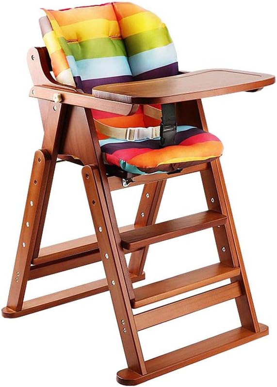 kiss idbaby Wooden Baby Highchair Adjustable Foldable Feeding Seat Chair with Cushion