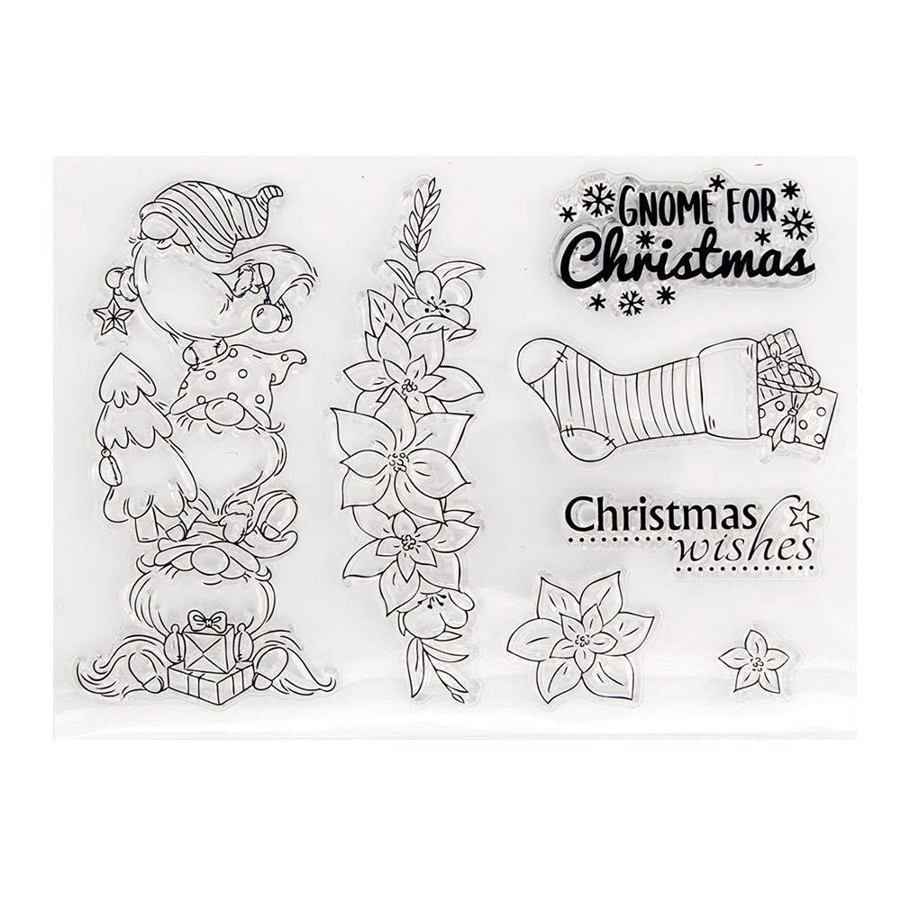 arriettycraft Gnome Christmas Leaves Wishes Socks Clear Stamps for Card Making Decoration and DIY Scrapbooking