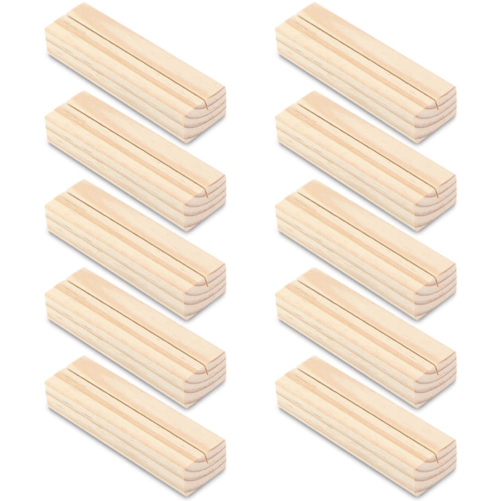 Betinyar 10 Pcs Wood Place Card Holders, Solid Wood Table Number Holder Stands, Photo Picture Card Holders, Simple Wooden for Wedding Party Menu Table Decorations, Memos, Notes, Photos
