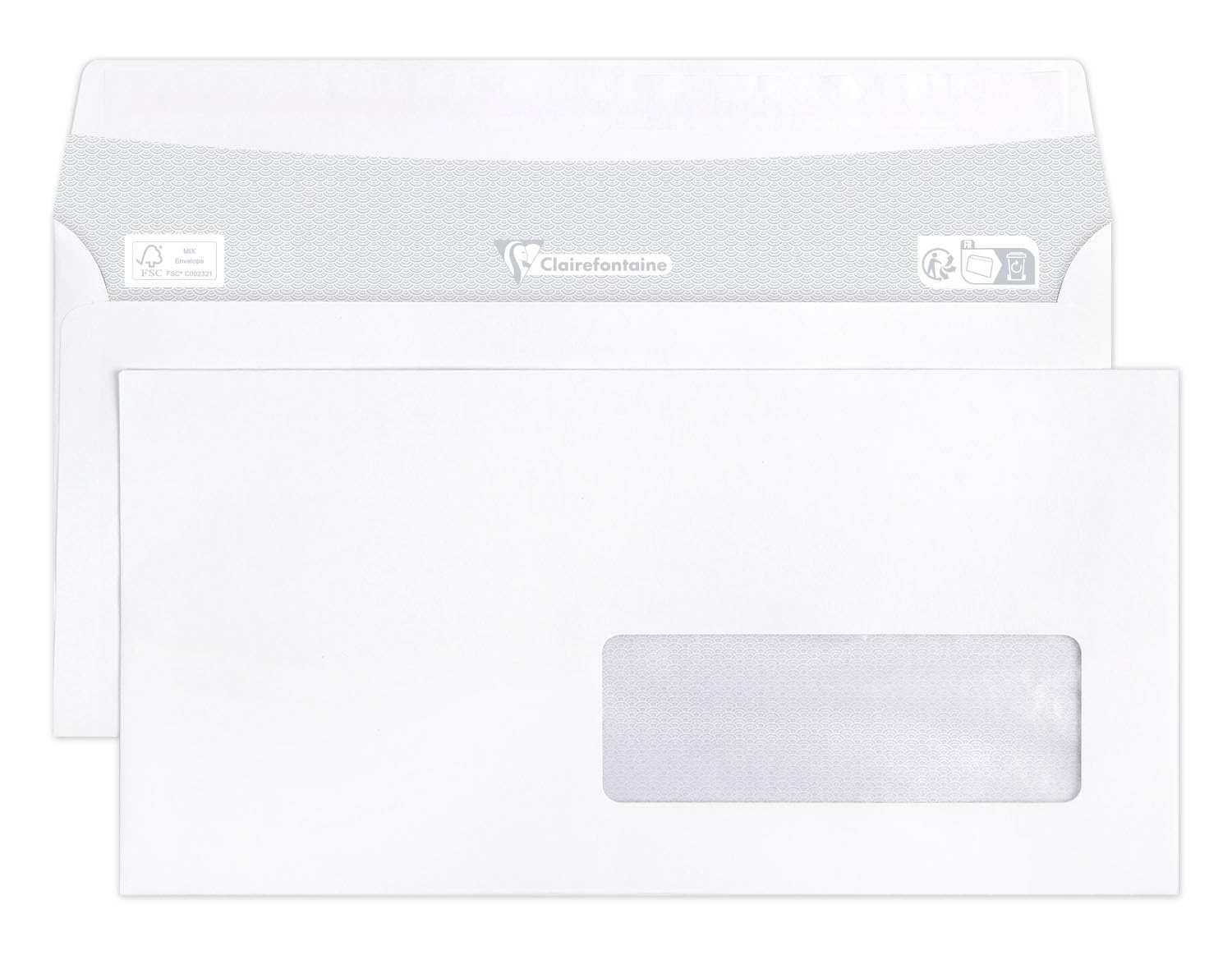 Clairefontaine 10615C - Box of 500 White Envelopes - Size: DL - 110x220mm - Self-adhesive - 80g/m² - Window Crystal Paper - 35x100 (position 20/20) - Mailing