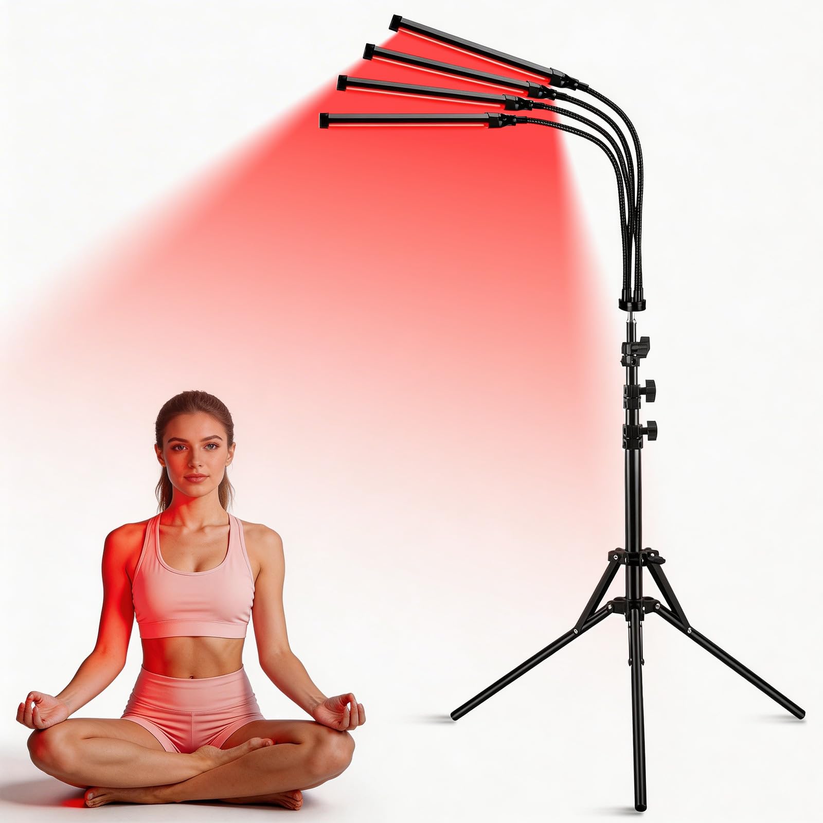 Cozion 420LEDs Infrared Light Lamp with Stand Combo 660nm&850nm, 4 Heads Floor lamp with 6 Timer and 11 Brightness for Home Use(not Heated)