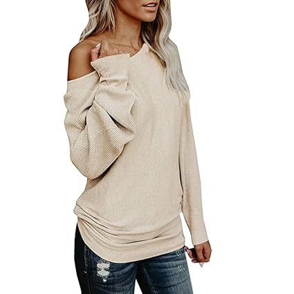Strung Damen Aus Der Schulter Strickjacke Casual Schulterfrei Strickpullover Langarm Kapuze Sweatshirt Frauen Mädchen Herbst 