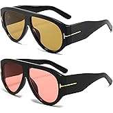 QYVEWY Trendy Oversized Aviator Sunglasses for Women Men Square Thick Frame Large Sun Glasses UV400 Protection