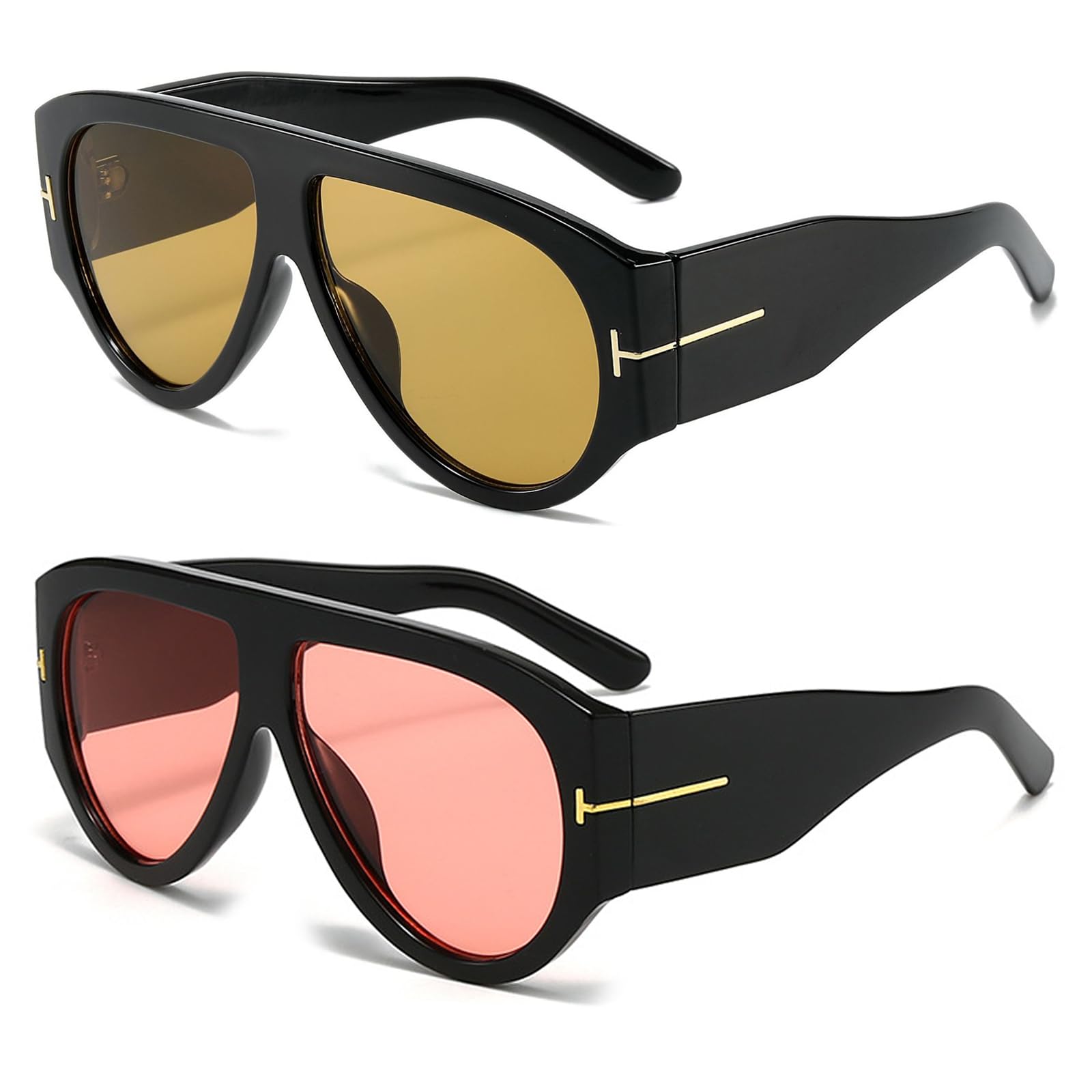 Photo 1 of QYVEWY Trendy Oversized Aviator Sunglasses for Women Men Square Thick Frame Lagre Sun Glasses UV400 Protection (Black Tea/Black Red)