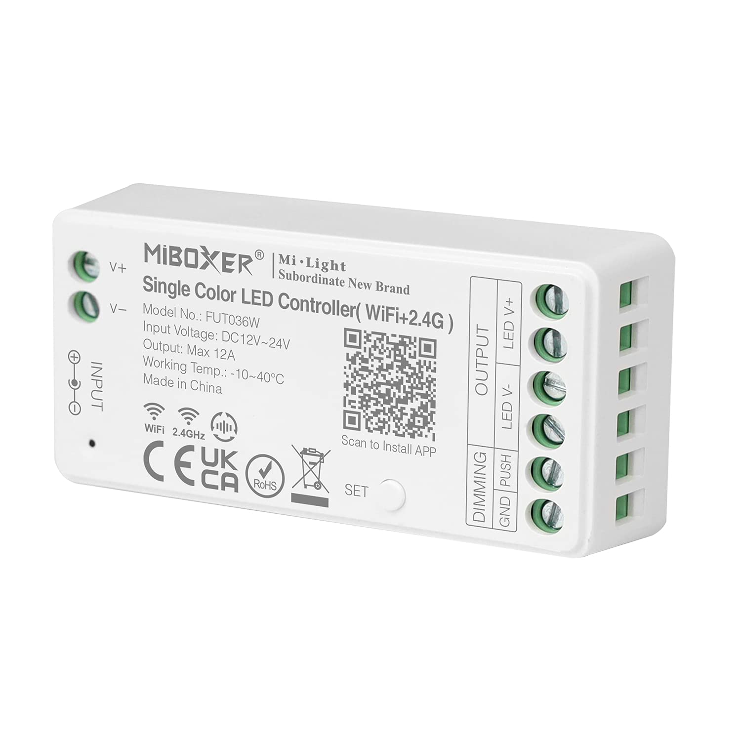 lighteu®, Milight Miboxer dimmer Single Color WiFi LED Strip Controller, Amazon Alexa and Google Home Voice Control Remote and APP Control, no WiFi-Box Needed, Bluetooth 4.2, FUT036W