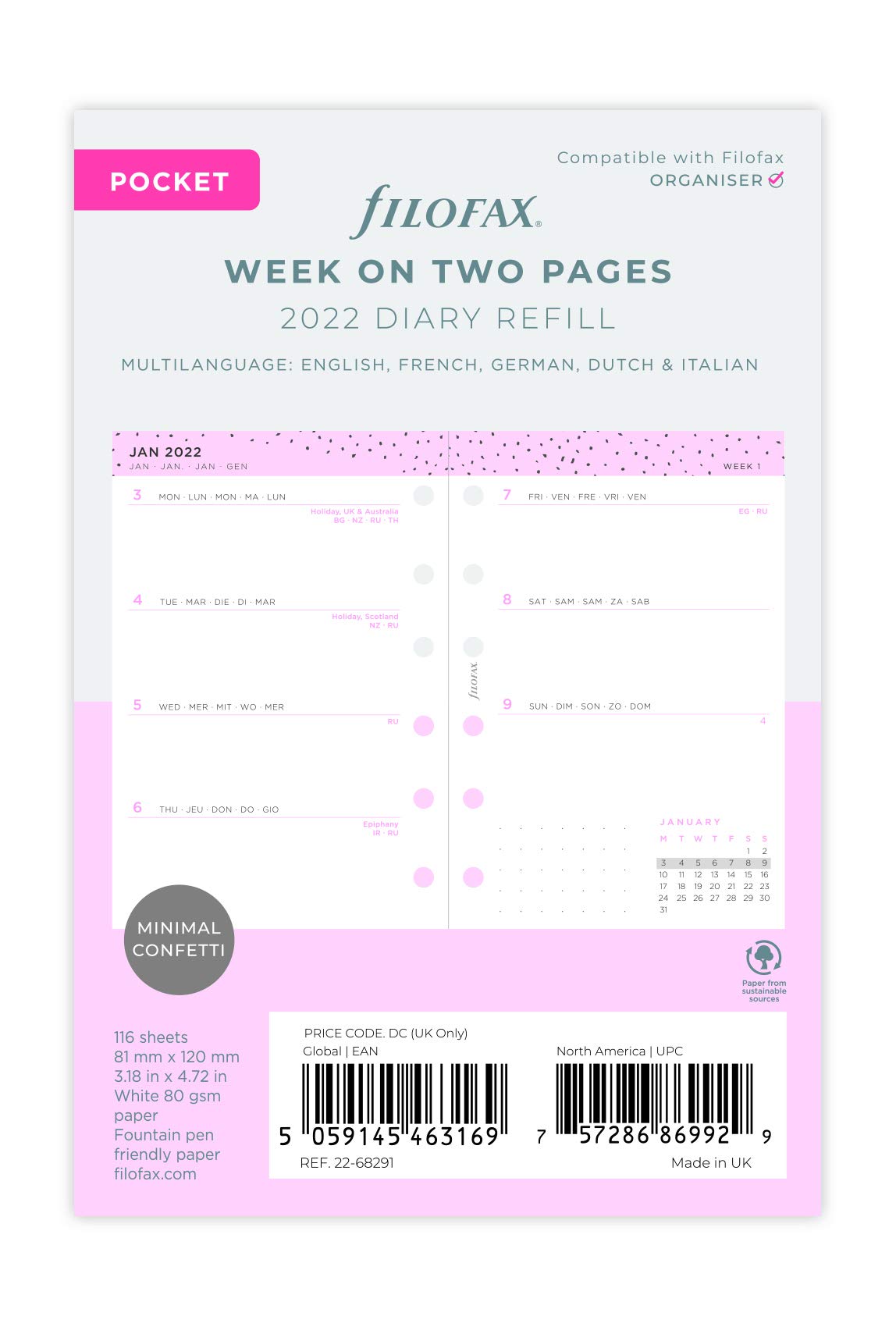 Filofax Pocket Confetti Week to View Diary - 2022