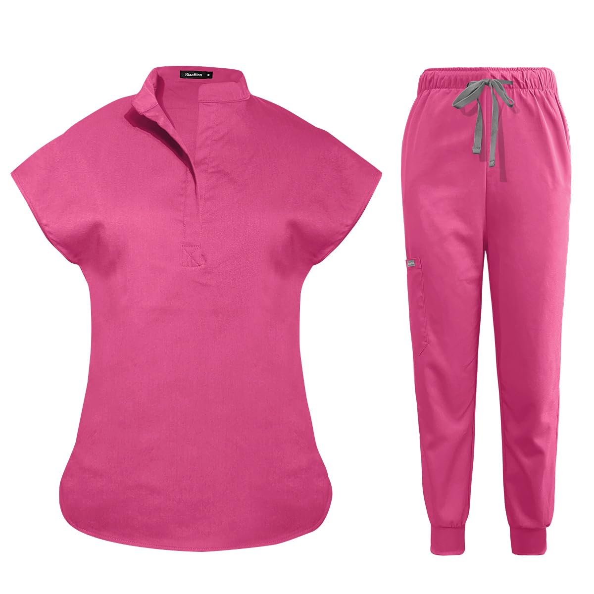 Photo 1 of niaahinn Scrubs Set for Women Nurse Uniform Jogger Suit Stretch Top & Pants with Multi Pocket for Nurse Esthetician Workwear (Hot Pink, X-Small)