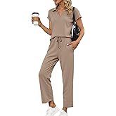 Glamaker Womens 2 Piece Summer Outfit Lounge Set Cap Sleeve Polo Top And Pant Set Tracksuit Travel Matching Outfit 2026