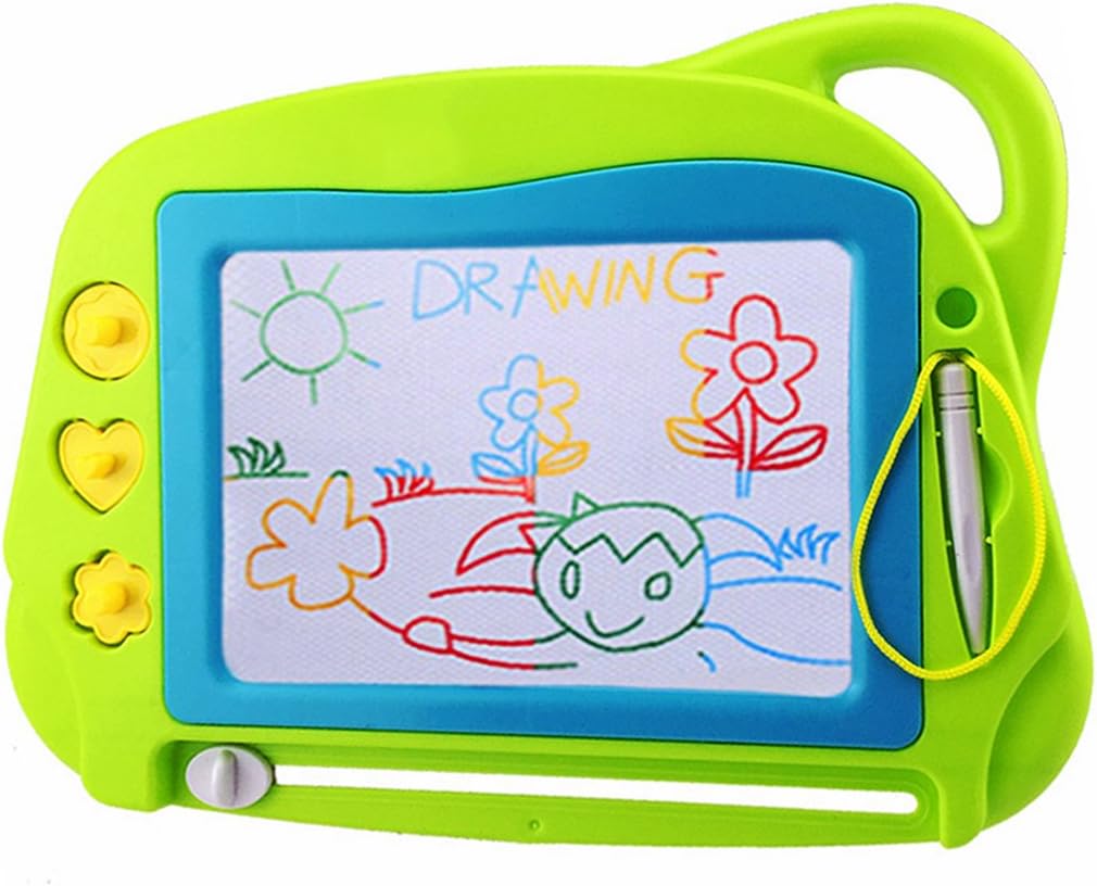 AiTuiTui Magnetic Drawing Board Mini Travel Doodle, Erasable Writing Sketch Colorful Pad Area Educational Learning Toy for Kid / Toddlers/ Babies with 3 Stamps and 1 Pen (Green): Toys & Games