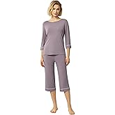 GYS Bamboo Viscose Women's Pajama Sets 3/4 Sleeve Top and Capri Pants 2 Piece Sleep Set
