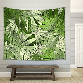 Vector - Marijuana Background EPS 10 Vector Stock Illustration - Fabric Wall Tapestry Home Decor - 51x60 inches
