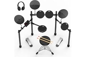 AiJoy Electric Drum Set for Beginners with 210 Sounds, 4 Quiet Drum Pads, 10'' Cymbals, Electronic Drum Kit with Headphones, 2 Pedals, Throne, Sticks, Gifts for Kids Adults (ADD15)