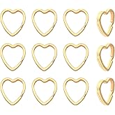 12pcs Creative Key Ring Keychain Heart Shape Golden Metal Flat Split Key Holder Chains Rings Crafts DIY for Home Car Tag Office Organization Lanyards Keys Attachment Gift
