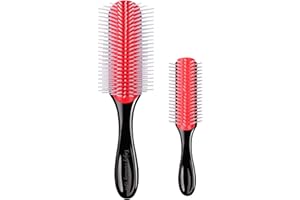 ENJOY HOLIDAY 1981 2 Pcs Hair Brush for Women Men Curly Wet or Dry Hair Classic Detangling Brushes 9 Row 5 Row for Natural Thick Hair, Blow Styling Separating, Shaping Defining Curls Tools Travel Bristle Black Hairbrush