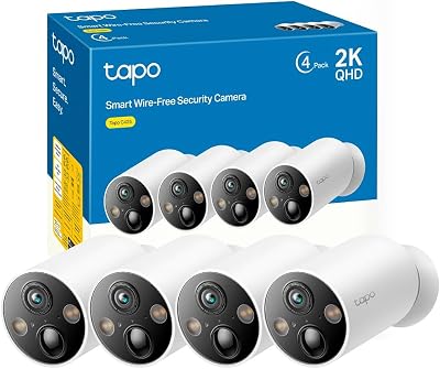 Tapo [2024 novo] c425 (pacote com 4) - câmera wi-fi com bateria externa/interna, 2k qhd, 10000mah, ia aprimorada, visão noturna colorida, base magnética, sem necessidade de hub, compatível com painel solar