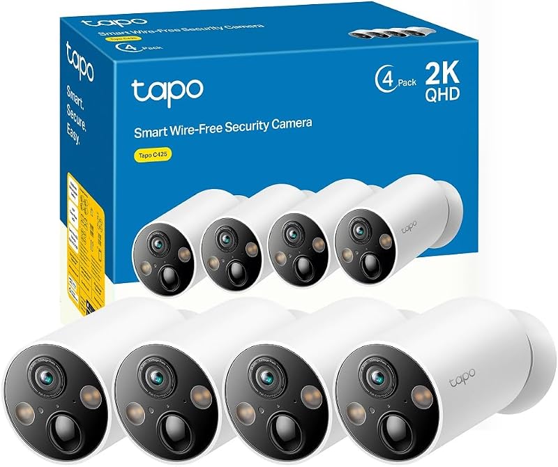 C425(4-Pack)-Cámara vigilancia WiFi Exterior,2KQHD,300 Días de Batería