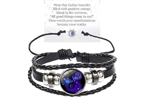 bike8 Zodiac Signs Spirit Bracelet Multilayer Adjustable 12 Constellation Black Leather Bracelet Handmade Woven Zodiac Sign Wrap Bracelet Birthday Jewelry Gifts for Women Men