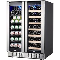 Under Counter Beverage and Wine Cooler, STAIGIS 24 Inch Wine Refrigerator Dual Zone for 60 Cans and 20 Bottles - Mini…