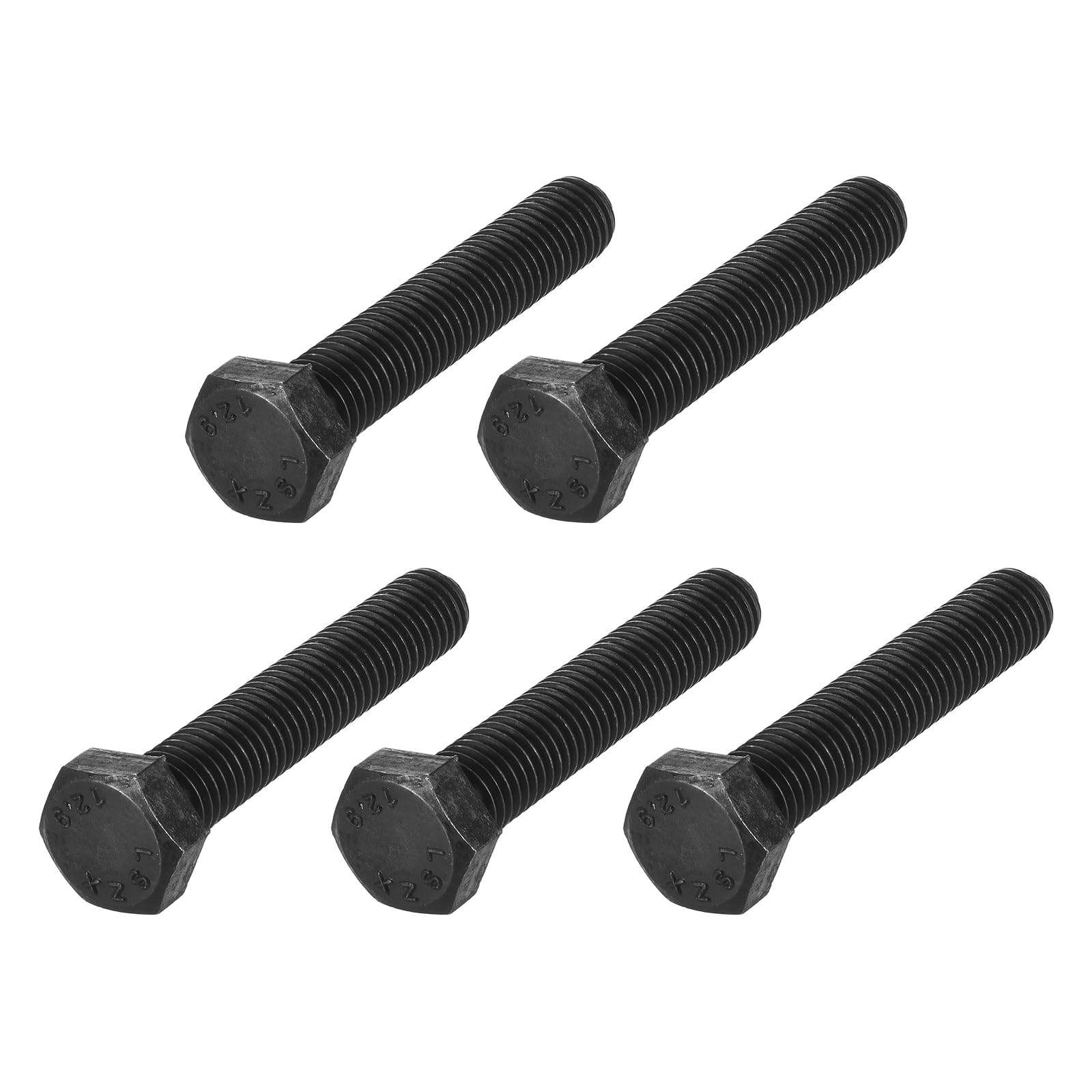 METALLIXITY Hex Bolts (M12-1.75x65mm) 5Pcs, 8.8 Grade Carbon Steel Fully Threaded Black Oxide, Coarse Thread UNC Hex Head Screw Bolt - for Furniture Repair