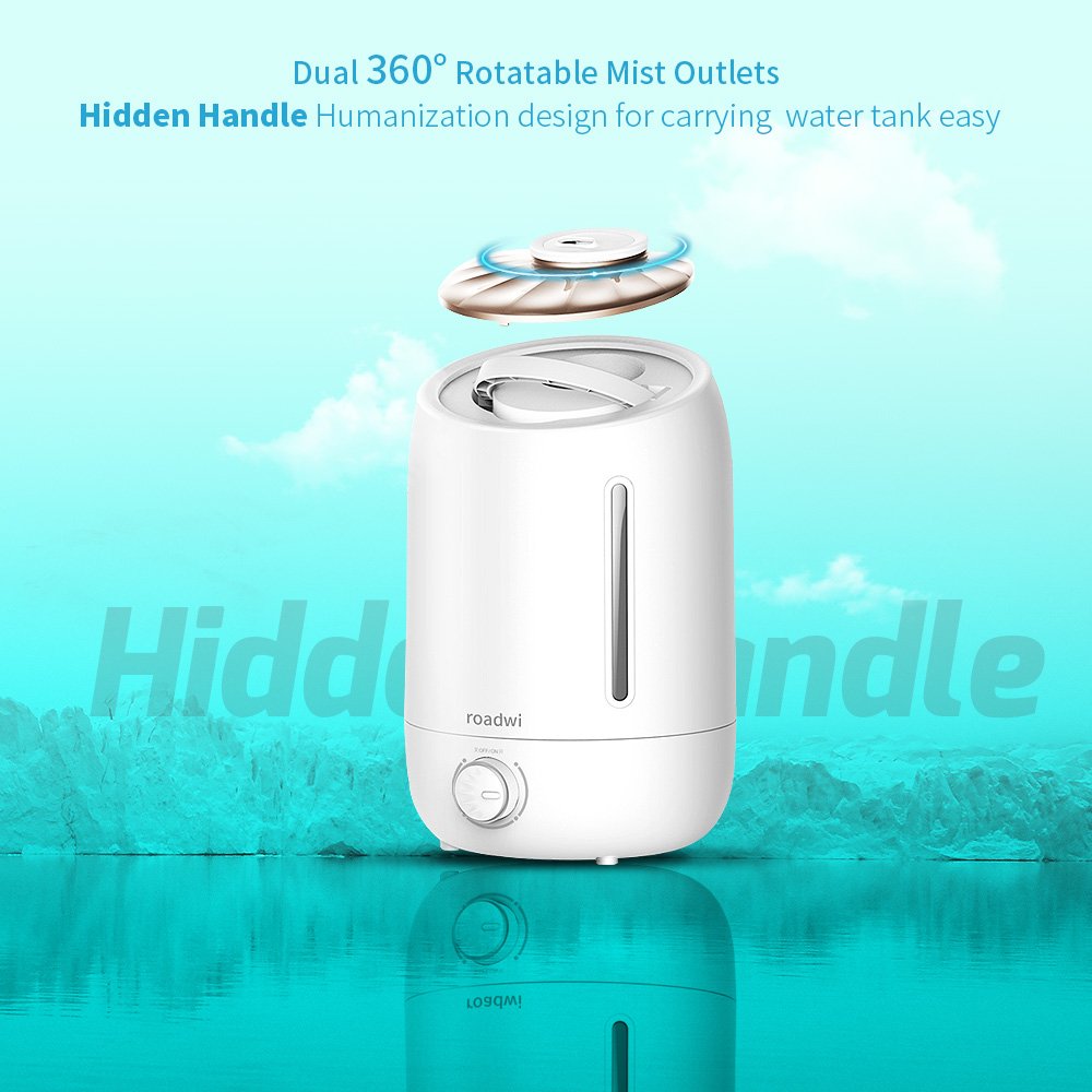 Roadwi 5L Antibacterial Diffuser Humidifier, Large Capacity Ultrasonic Diffusers Running 20+ Hours, Adjustable Mist mode for Home Office Bedroom Living Room Yoga (FREE Silver Ion Water Purifier)