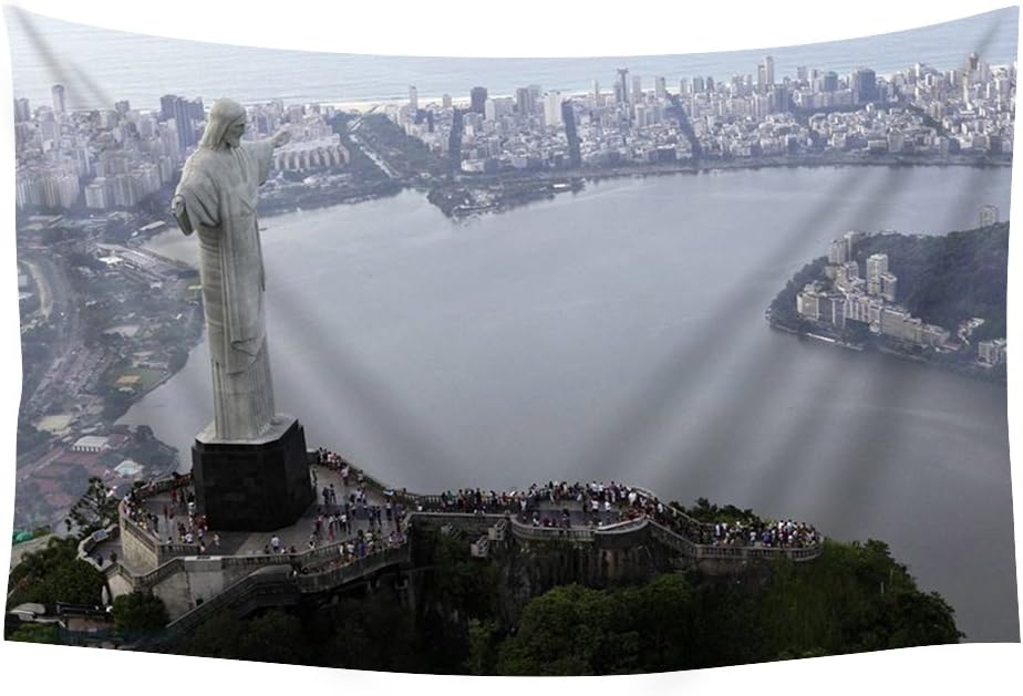 PUPBEAMO PRINTS Statue of Jesus, Rio de Janeiro - World- #7490 Wall Tapestry Art For Home Decor Wall Hanging Tapestry Bedroom Living Room Dorm Decor 60x40 Inches