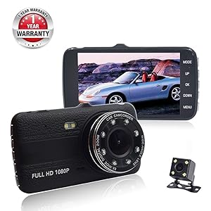 Dash Cam,Car Dash Camera FULL HD 1080p 170° Wide Angle 4" LCD Dashboard Camera DVR Video Recorder Dual Lens Front+Rear with HDR Night Vision,Loop Recording,Parking Mode,G-Sensor