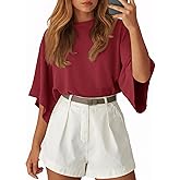 Tankaneo Womens Oversized Batwing Short Sleeve T Shirts Summer Casual Round Neck Tunic Tops Loose Fit Basic Tees