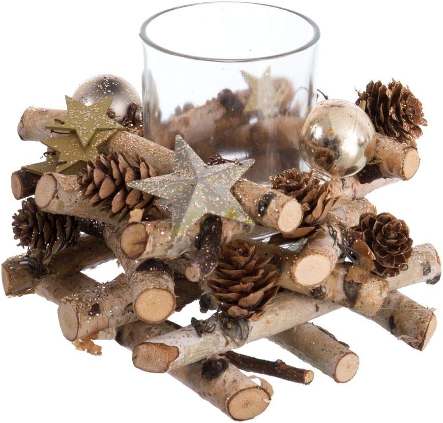 Centrotavola Natalizio Con Tronco.Lolahome Centrotavola Con Portacandele Dorato In Legno O 16 X 11 Cm Amazon It Casa E Cucina