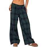 Women's Y2k Plaid Wide Leg Pants Gingham High Rise Pajama Bottoms Elastic Waist Loose Lounge Pants Casual Trousers