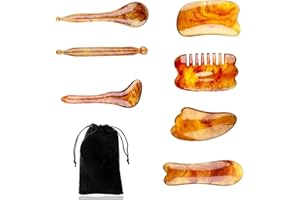 LFRANK 7 Pieces Gua Sha Facial Tool Set, Gua Sha Massage Tools Guasha Board Buffalo Horn Massage for Face Skincare Body Massa