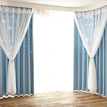 Buy Leoie Hollowed Out Star Shading Double Layer Curtain Drapes
