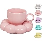 ARISKEY 10oz Coffee Mug for Women,Tea Cup and Saucer Set with Spoon,Perfect for Latte and Milk,Dishwasher and Microwave Safe,Suitable for Mom,Peach Pink