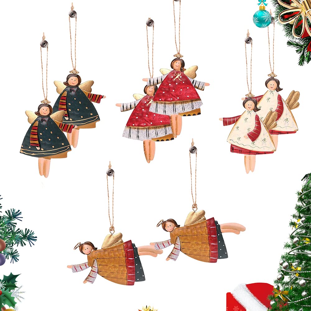 MOTTDAM Christmas Tree Pendant Decoration,8PCS Metal Christmas Santa Claus Angels Hanging Ornament,Xmas Tree Ornament Decorations for Christmas Holiday Home Decorating 4 Styles