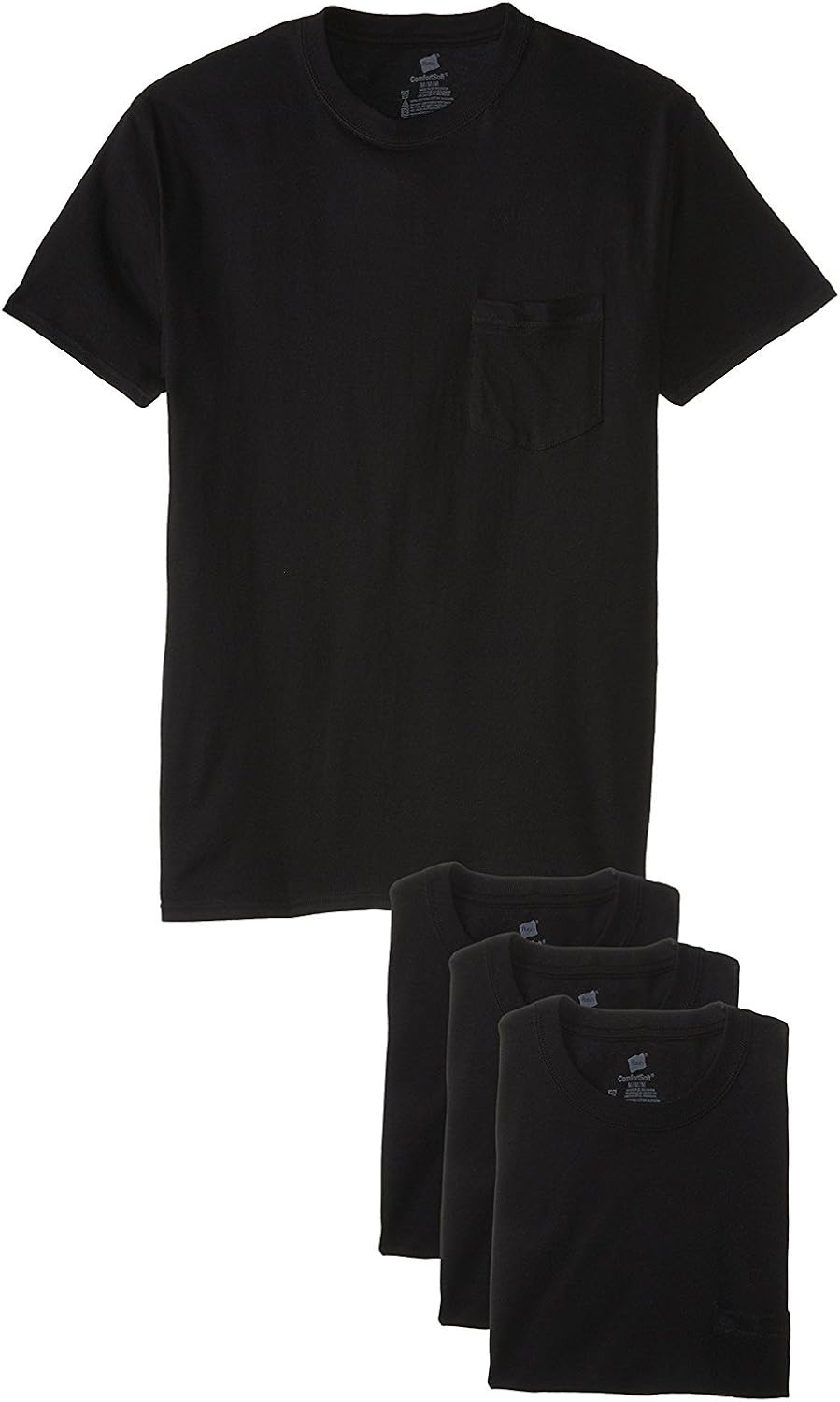 Hanes Men's Pocket TShirt, Black, Set of 4 (2XLarge, Pure