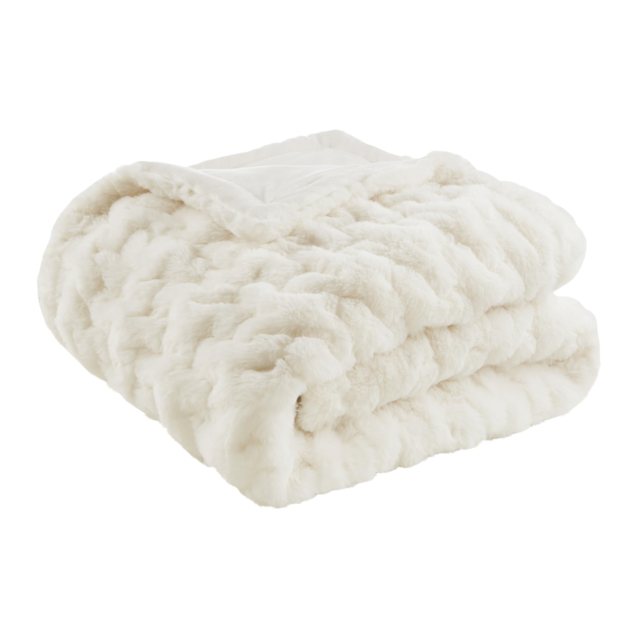 Photo 1 of Madison Park Ruched Fur Luxury Throw Premium Soft Cozy Brushed Long Faux Fur For Bed, Couch or Sofa , 50x60" , Ivory