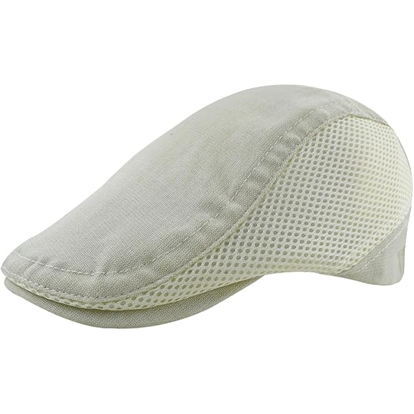 Men's Cotton Lined Summer Peak Flat Cap Hat (Stone, L/XL