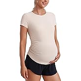 CRZ YOGA Cloudweight Maternity Shirts for Women Pregnancy Short Sleeve Side Ruched Tops Soft Workout Casual Athletic T-Shirt