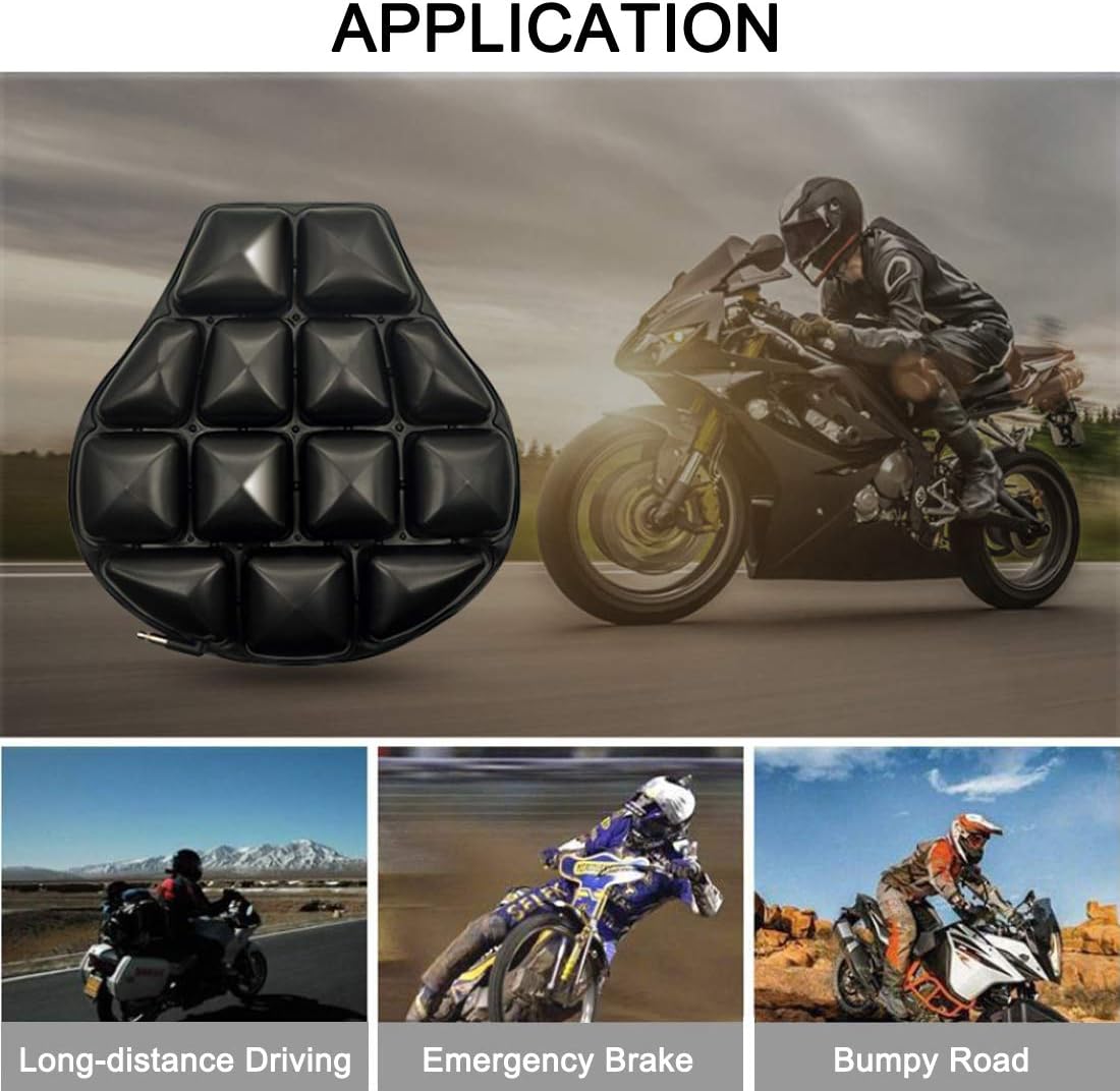DEEIRAO Motorcycle Air Seat Cushion 3D Airbag Seat Pad TPU Lycra Cotton with Straps for Cruiser Touring Saddles Bearing 150kg Large Size 37.5x36x4cm - Image 4